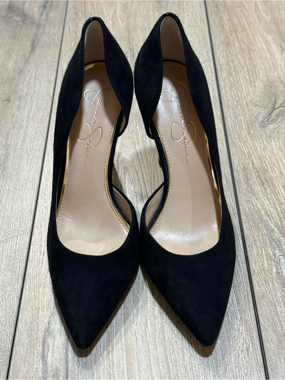 Jessica Simpson Black Suede Pointed Toe Pumps Stiletto Heels Claudette 8.5